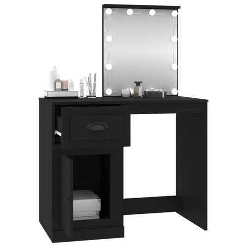 Makeupbord med LED-lys 90x50x132,5 cm konstrueret træ sort