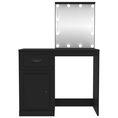 Makeupbord med LED-lys 90x50x132,5 cm konstrueret træ sort