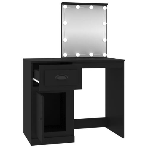 Makeupbord med LED-lys 90x50x132,5 cm konstrueret træ sort