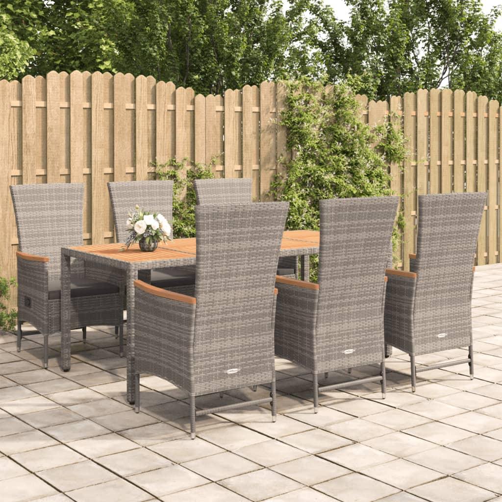 Spisebordssæt til haven 7 dele med hynder polyrattan grå