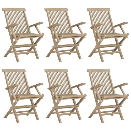 Havestole 6 stk. 56x61x89 cm foldbare massivt teaktræ grå