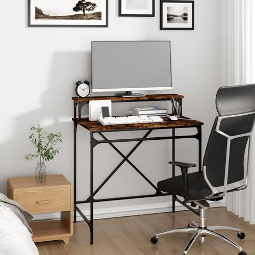 Skrivebord 80x50x90 cm konstrueret træ og jern røget eg