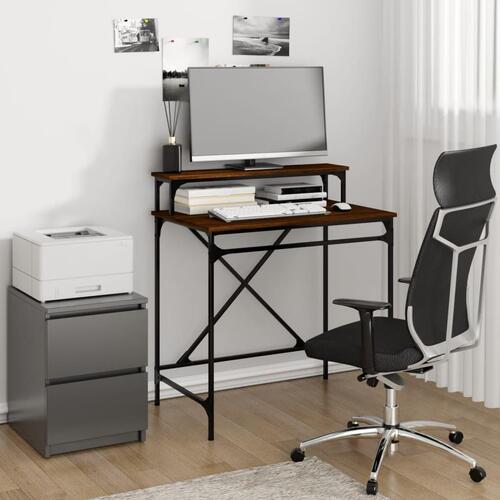 Skrivebord 80x50x90 cm konstrueret træ og jern brun eg