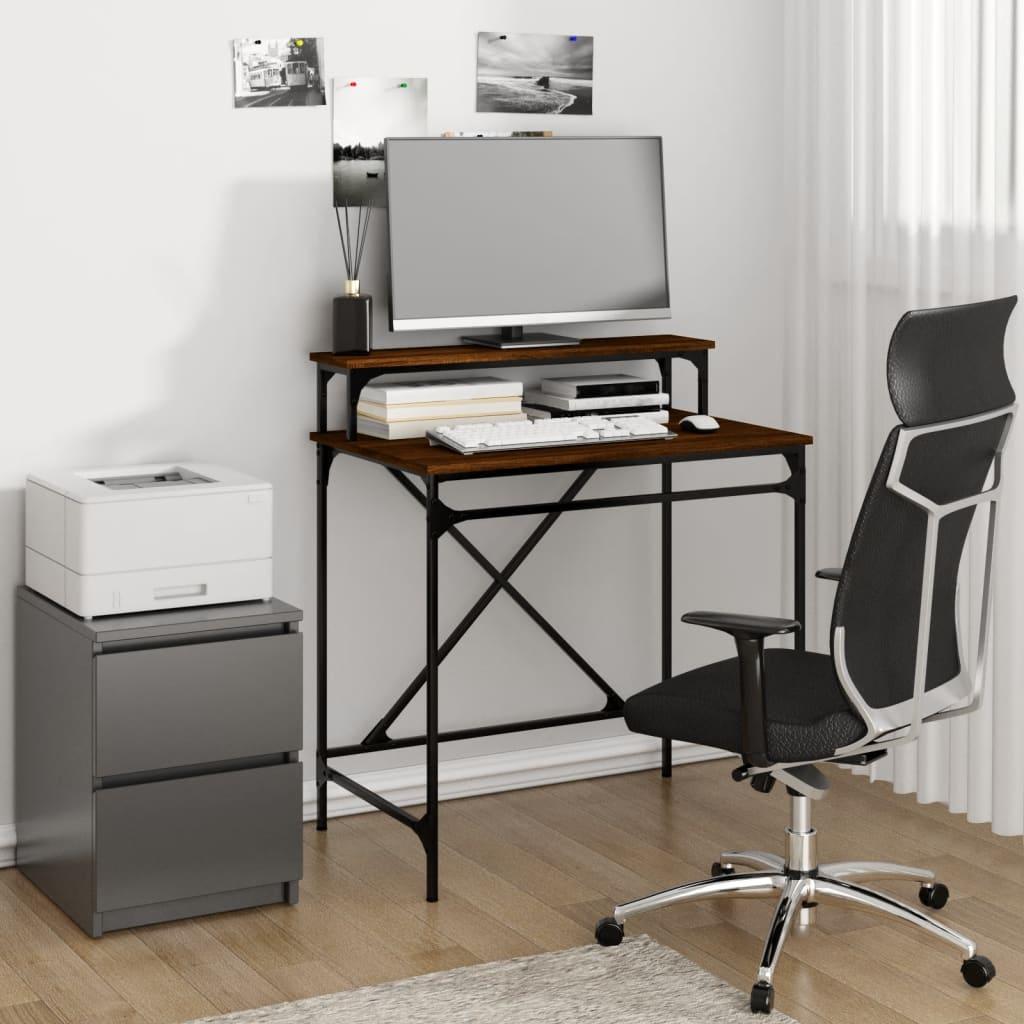 Skrivebord 80x50x90 cm konstrueret træ og jern brun eg