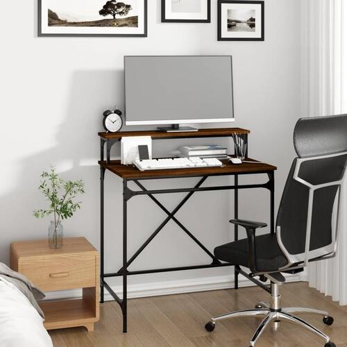 Skrivebord 80x50x90 cm konstrueret træ og jern brun eg