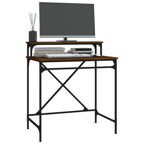 Skrivebord 80x50x90 cm konstrueret træ og jern brun eg