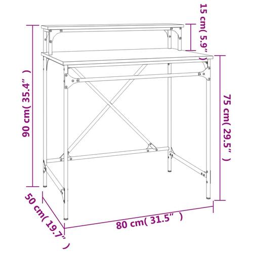 Skrivebord 80x50x90 cm konstrueret træ og jern brun eg