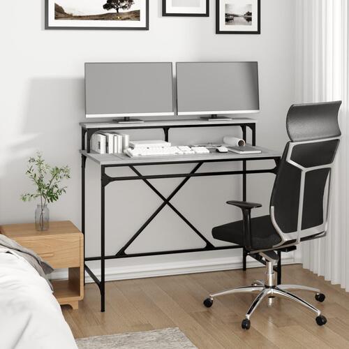 Skrivebord 100x50x90 cm konstrueret træ og jern grå sonoma-eg