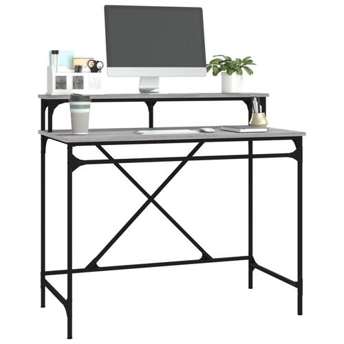 Skrivebord 100x50x90 cm konstrueret træ og jern grå sonoma-eg