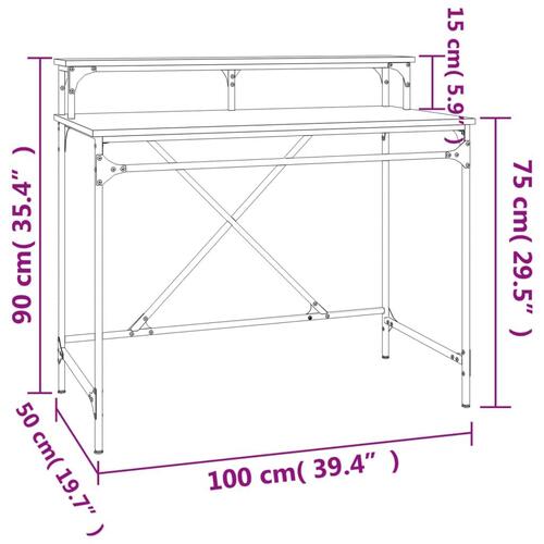 Skrivebord 100x50x90 cm konstrueret træ og jern grå sonoma-eg