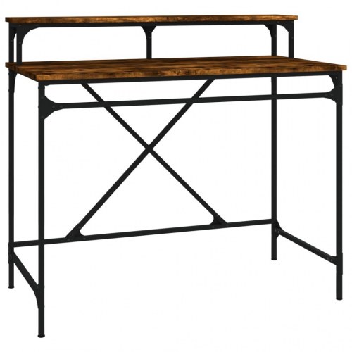 Skrivebord 100 × 50 × 90 cm i konstrueret træ og jern - røget eg, med skærmhylde