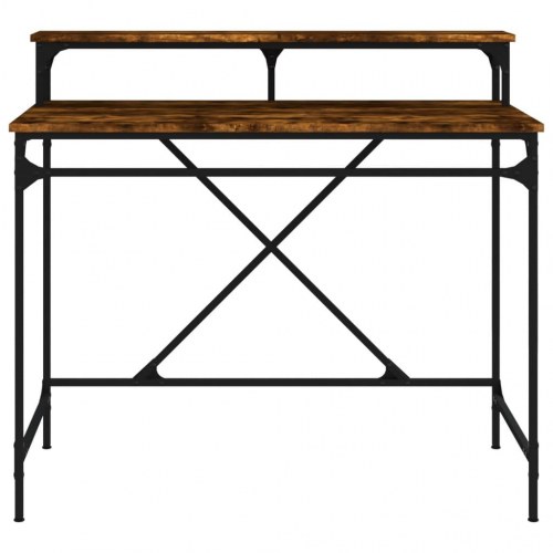 Skrivebord 100 × 50 × 90 cm i konstrueret træ og jern - røget eg, med skærmhylde