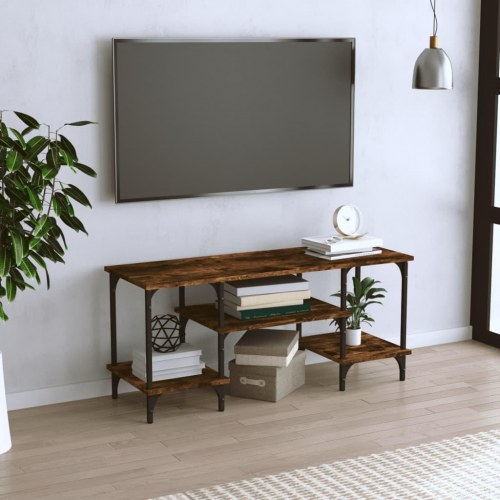 Tv-bord i konstrueret træ med metalfødder - 102×35×45,5 cm, røget egetræsfarve