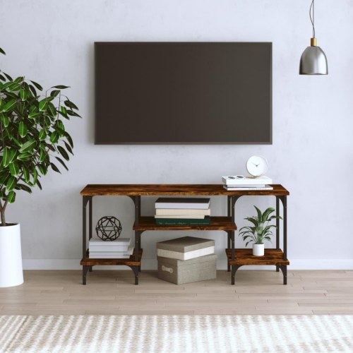 Tv-bord i konstrueret træ med metalfødder - 102×35×45,5 cm, røget egetræsfarve