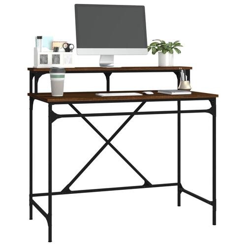 Skrivebord 100x50x90 cm konstrueret træ og jern brun eg