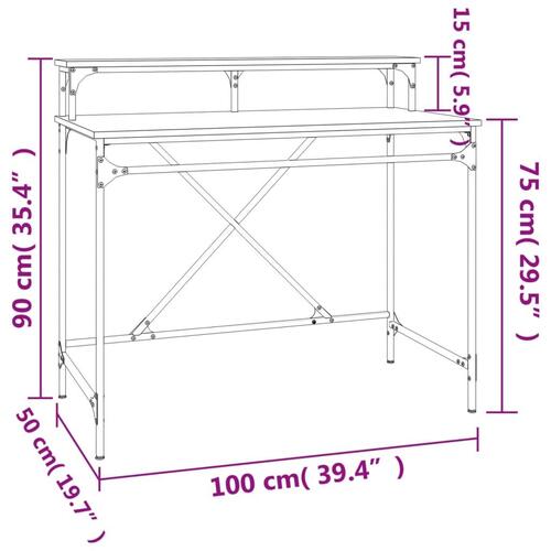 Skrivebord 100x50x90 cm konstrueret træ og jern brun eg