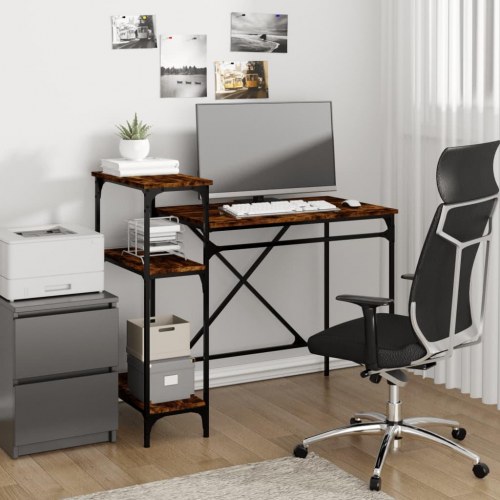 Skrivebord med hylder 105×50×90 cm - røget eg, konstrueret træ og jern