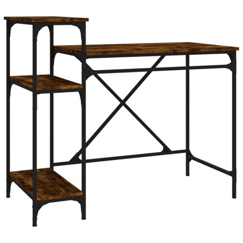 Skrivebord med hylder 105×50×90 cm - røget eg, konstrueret træ og jern