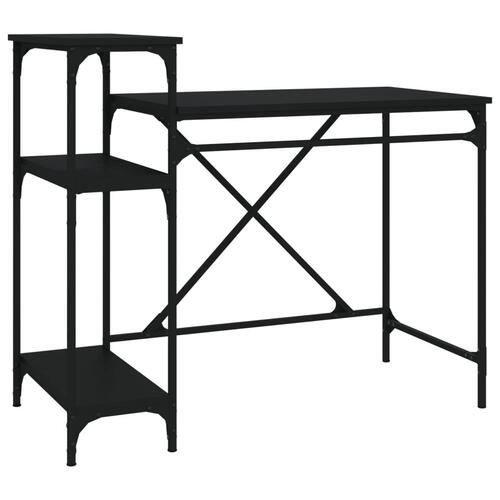 Skrivebord m. hylder 105x50x90 cm konstrueret træ og jern sort