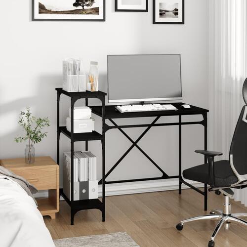 Skrivebord m. hylder 105x50x90 cm konstrueret træ og jern sort