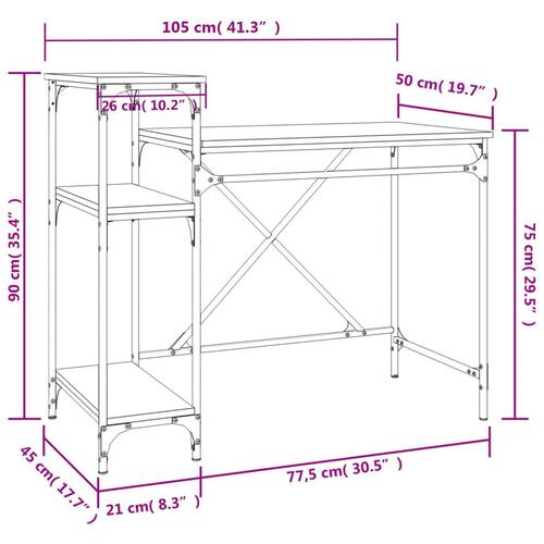 Skrivebord m. hylder 105x50x90 cm konstrueret træ og jern sort