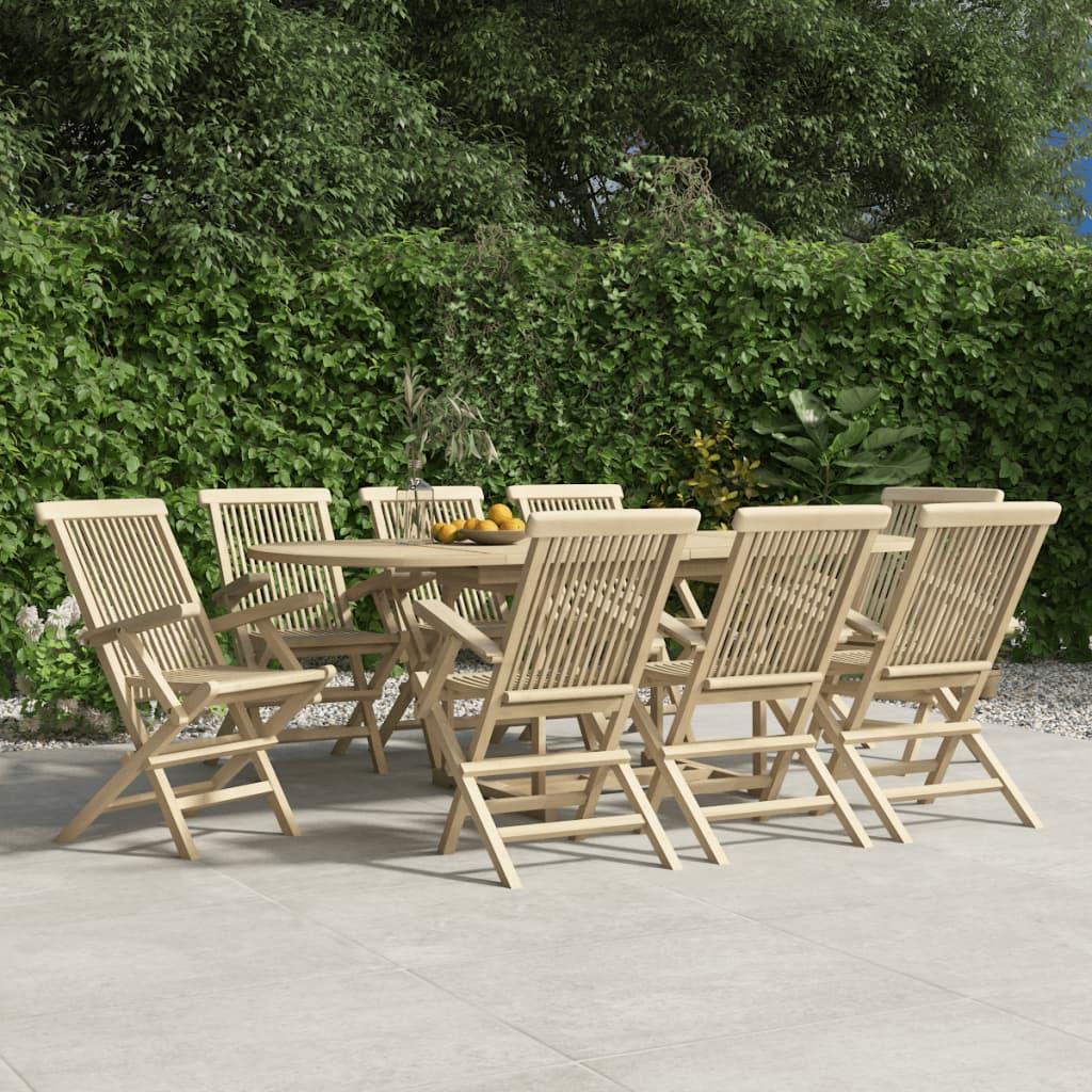 Havestole 8 stk. 56x61x89 cm foldbare massivt teaktræ grå