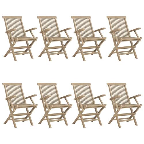 Havestole 8 stk. 56x61x89 cm foldbare massivt teaktræ grå