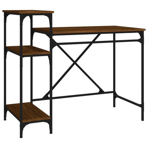 Skrivebord m. hylder 105x50x90 cm konstrueret træ jern brunt eg