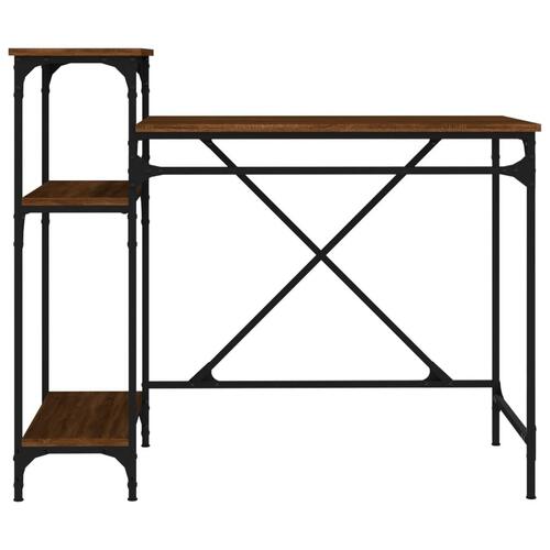 Skrivebord m. hylder 105x50x90 cm konstrueret træ jern brunt eg