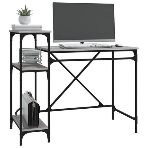 Skrivebord 105x50x90 cm konstrueret træ og jern grå sonoma-eg