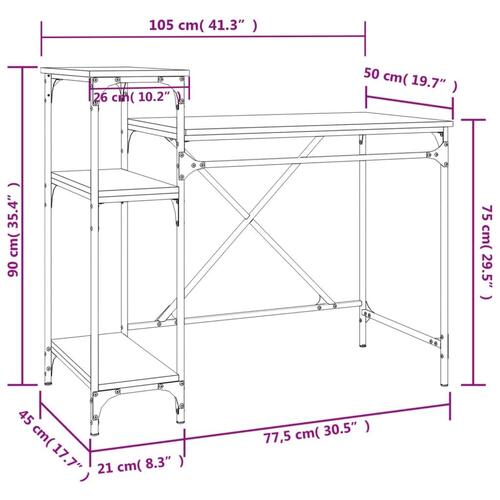 Skrivebord 105x50x90 cm konstrueret træ og jern grå sonoma-eg
