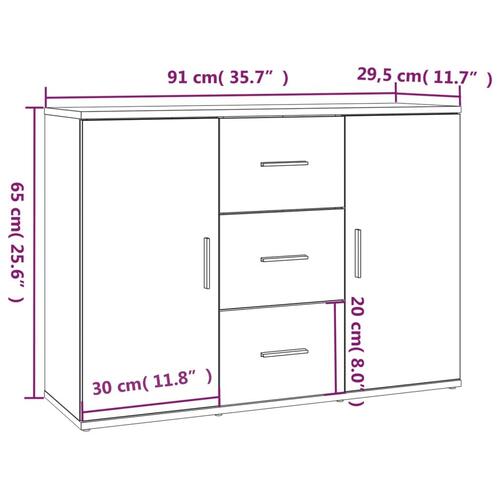 Skænk 91x29,5x65 cm konstrueret træ hvid