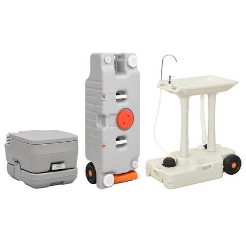 Transportabelt campingtoilet og håndvask med vandbeholder