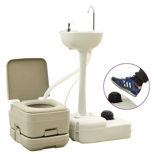 Transportabelt campingtoilet og håndvask med vandbeholder