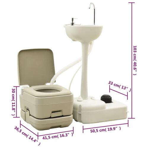 Transportabelt campingtoilet og håndvask med vandbeholder