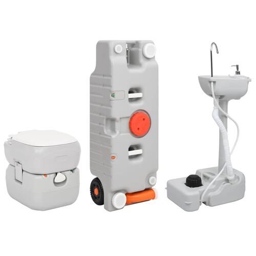 Transportabelt campingtoilet og håndvask med vandbeholder
