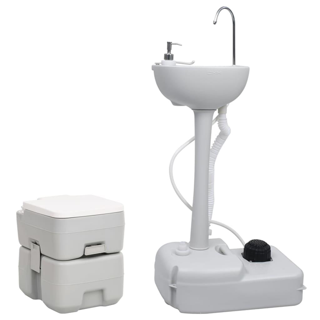 Transportabelt campingtoilet og håndvask