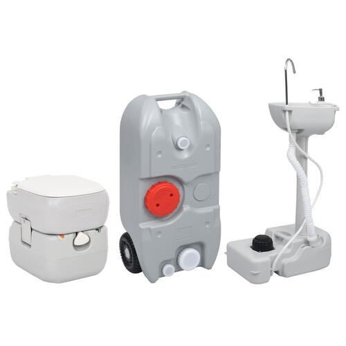 Transportabelt campingtoilet og håndvask med vandbeholder