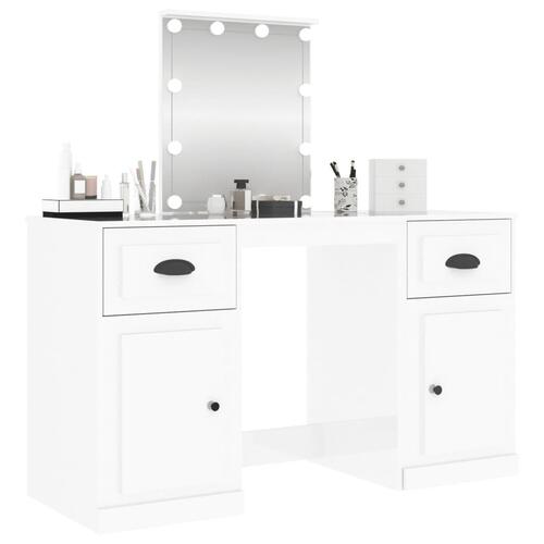 Makeupbord med LED-lys 130x50x132,5 cm hvid højglans