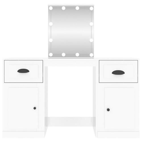 Makeupbord med LED-lys 130x50x132,5 cm hvid højglans