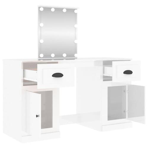 Makeupbord med LED-lys 130x50x132,5 cm hvid højglans