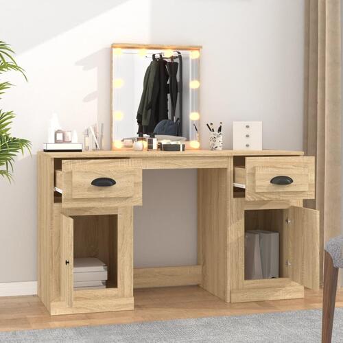 Makeupbord med LED-lys 130x50x132,5 cm brun sonoma-eg