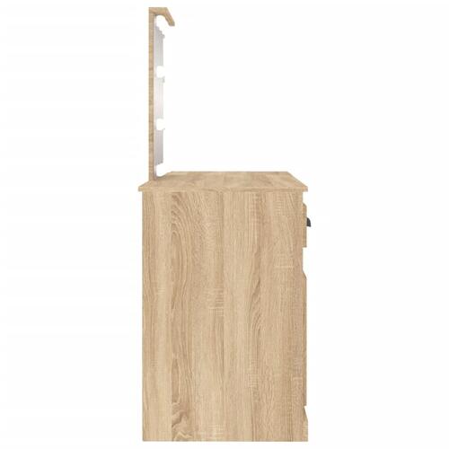 Makeupbord med LED-lys 130x50x132,5 cm brun sonoma-eg