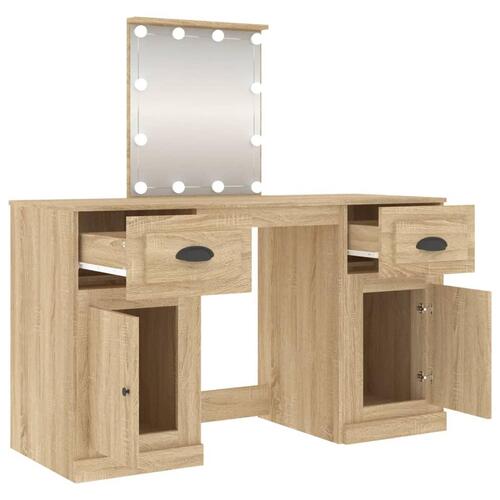 Makeupbord med LED-lys 130x50x132,5 cm brun sonoma-eg