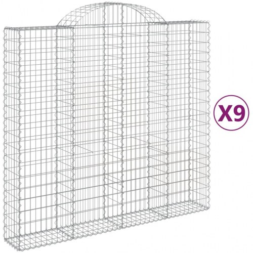 Buede gabionkurve - 9 stk. 200×50×180/200 cm i galvaniseret jern