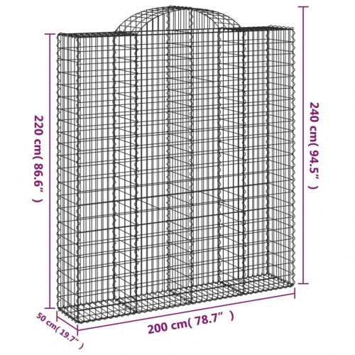 Buede gabionkurve - 3 stk. 200 × 50 × 220/240 cm i galvaniseret jern