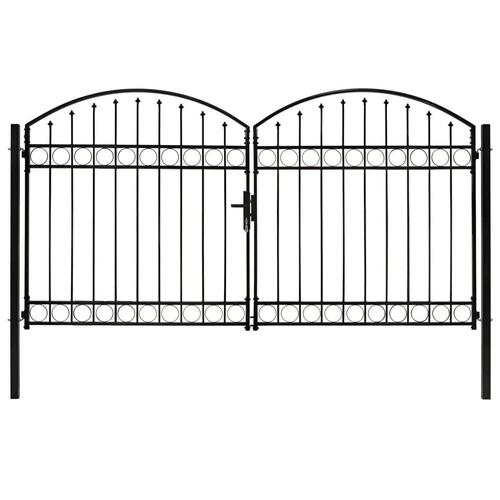 Hegnslåge med dobbeltør og buet top stål 300x175 sort