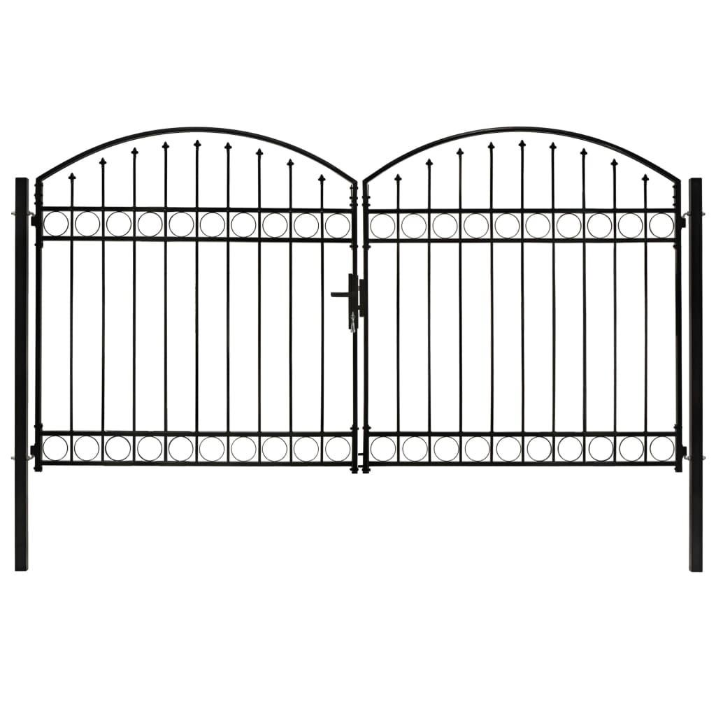 Hegnslåge med dobbeltør og buet top stål 300x175 sort