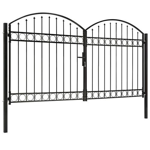 Hegnslåge med dobbeltør og buet top stål 300x175 sort