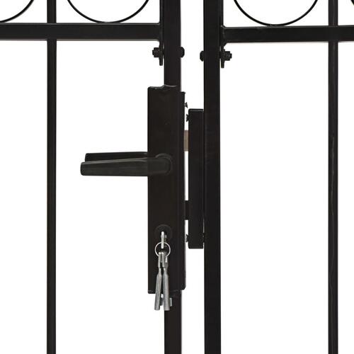 Hegnslåge med dobbeltør og buet top stål 300x175 sort